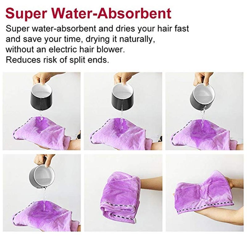 CC CAIHONG Microfiber Hair Towel 4 Pack, Hair Towel Wrap Quick Dry Hair Hat Anti-frizz Head Turban with Button, Wet Curly Hair Towels for Women (Blue & Pink & Purple & Red) - Image 4